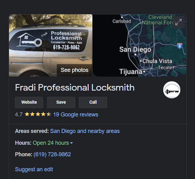 Fradi Professional Locksmith Google Review