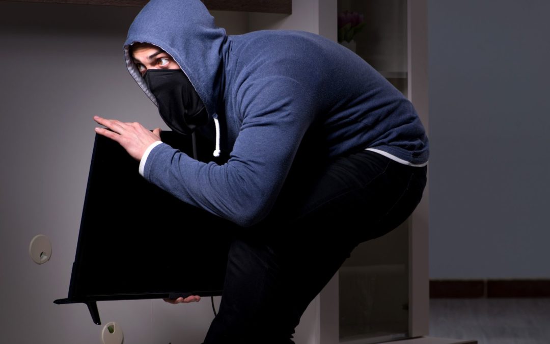 A burglar steals a TV and demonstrates where not to hide valuables