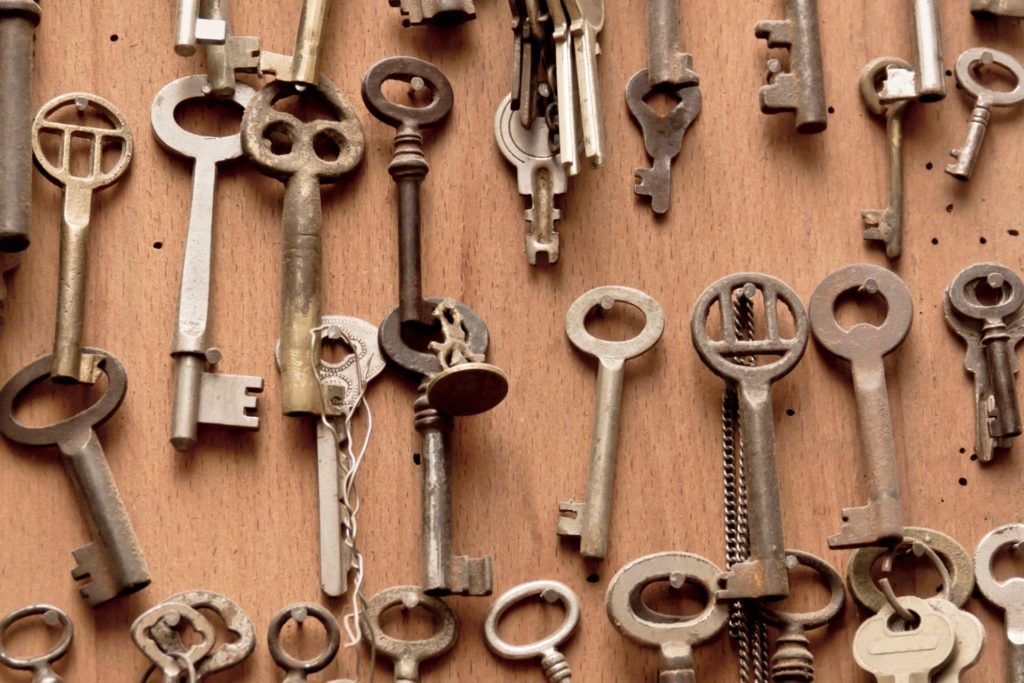 A variety of different types of keys on a board